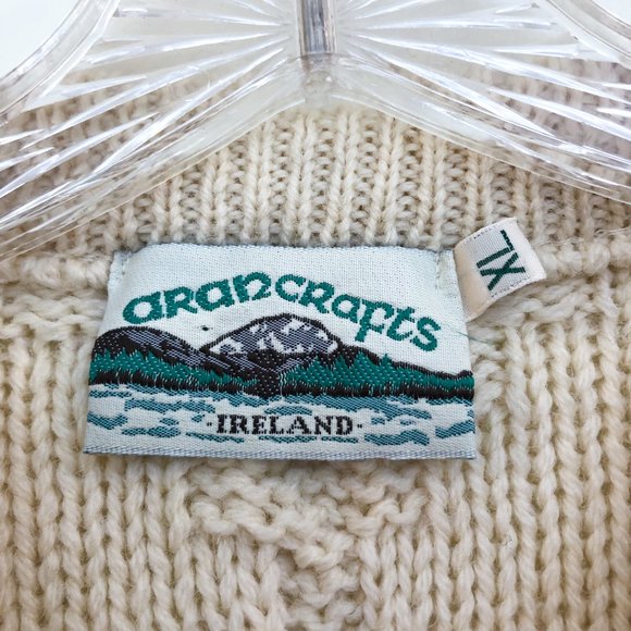 Aran Crafts Made in Ireland 100% Wool Cable Knit Holiday Crew Neck Sweater XL - Picture 6 of 7